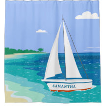 Monogram Sailboat Tropical Beach Duschvorhang
