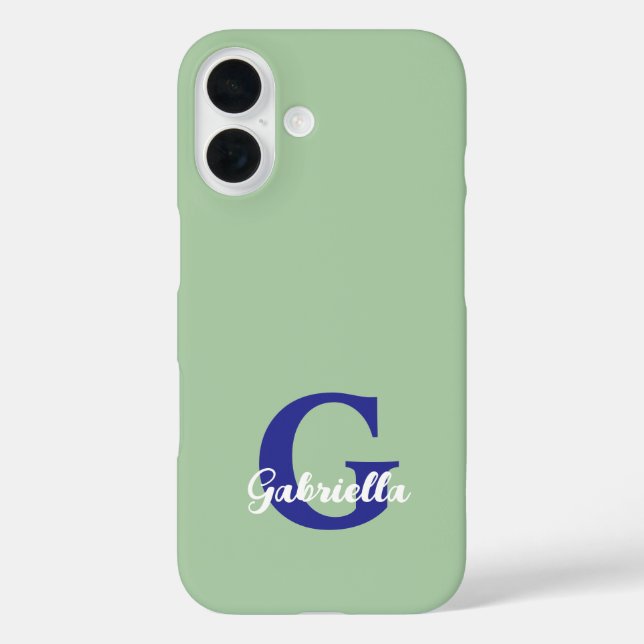 Monogram Salbei royblau, modern minimalistisch iPhone 16 Hülle (Rückseite)