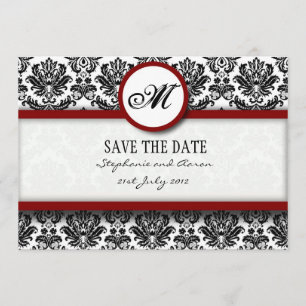 Monogram-Save the Date-Karte Burgundy Damask Save The Date