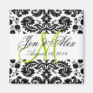 Monogram Save the Date Paisley Magnet Green