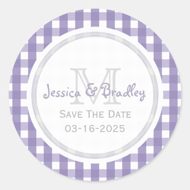 Monogram Save the Date Stickers Gingham PW (Vorderseite)