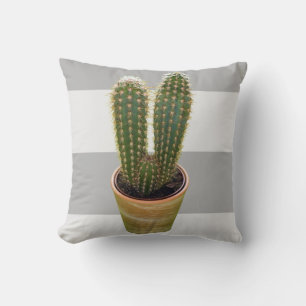 Monogram Scandinavian Style Cactus & Gray Stripes Kissen