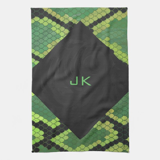 Monogram Schlange Grün und Schwarz Handtuch (Vertikal)