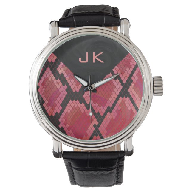 Monogram Schlange Schwarz und Rot Armbanduhr (Vorderseite)