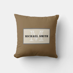 Monogram Schlicht Coyote Brown Background Kissen