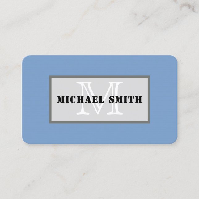 Monogram Schlicht Dark Pastel Blue Background Visitenkarte (Vorderseite)