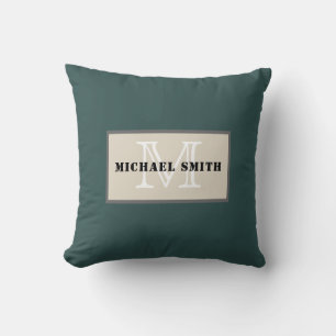 Monogram Schlicht Dark Slate Gray Hintergrund Kissen