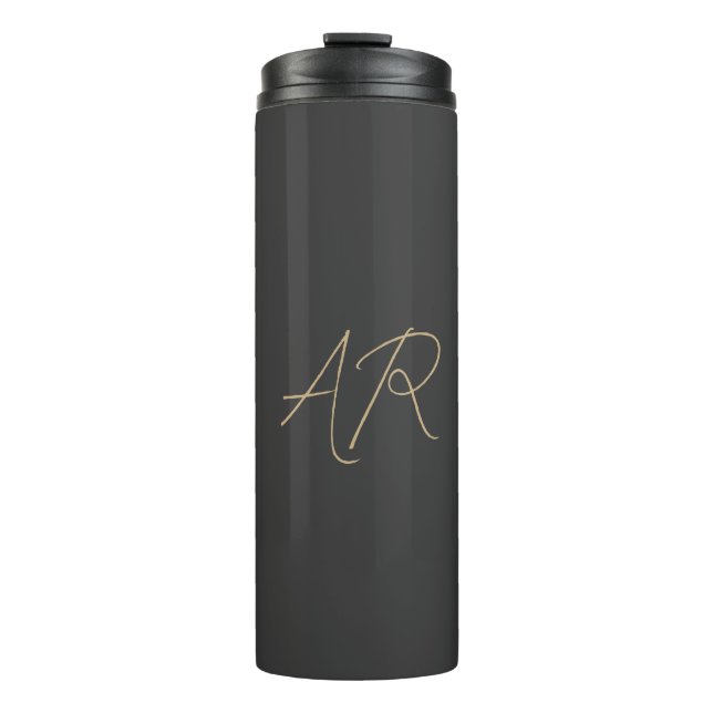 Monogram Schlicht Graubeige anpassen Thermosbecher (Vorderseite)