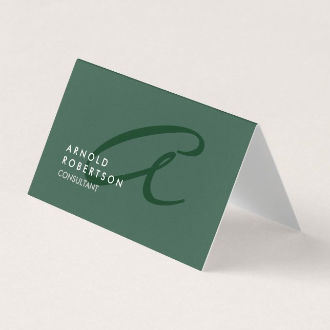 Monogram Schlicht Grey Green Trendy anpassen Visitenkarten (Vorderseite)