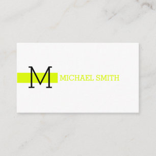 Monogram Schlicht White elegant Modern Chartreuse Visitenkarte