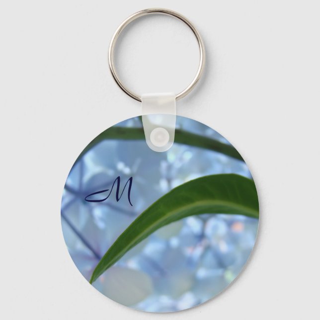 Monogram Schlüsselanhänger Blue Floral Hydrangeas  (Vorderseite)