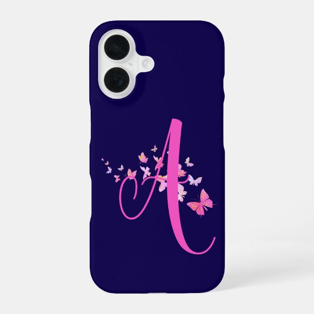 Monogram Schmetterling Blau Rosa iPhone 16 Hülle (Rückseite)