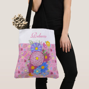 Monogram Schmetterling Blumenmuster rosa Wildblume Tasche