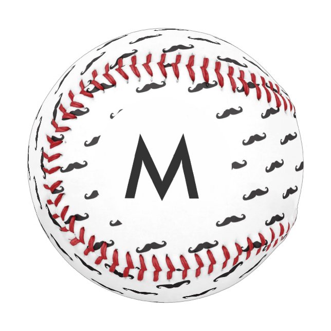 Monogram Schnurrbart Hipster Muster 2 Baseball (Vorderseite Links)