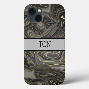Monogram Schwarz Grau Gold Marmor Achat Schichtung Case-Mate iPhone Hülle