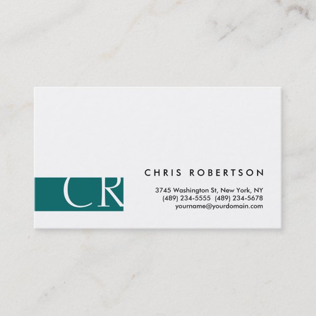 Monogram Schwarz-weiß Blue Green Business Card Visitenkarte (Vorderseite)