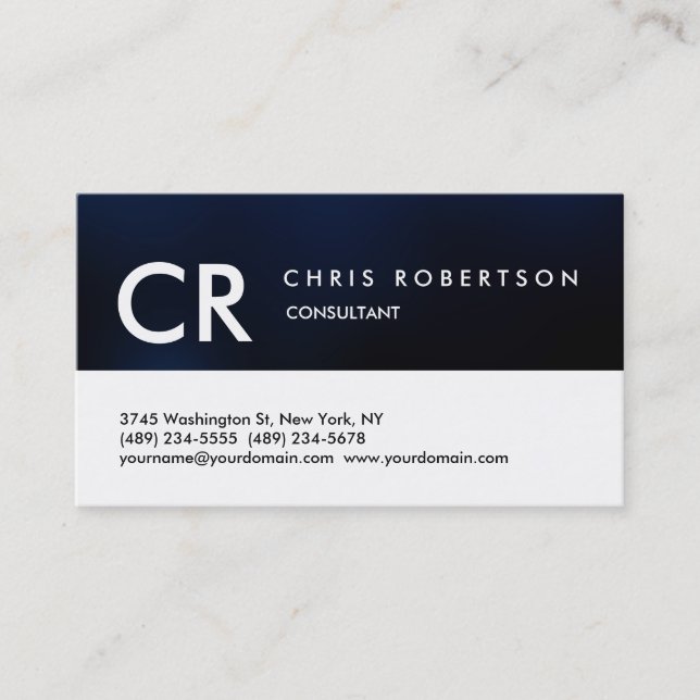 Monogram Schwarz-weiß Blue Pattern Business Card Visitenkarte (Vorderseite)