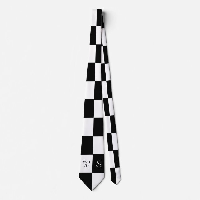 Monogram Schwarz-weiß Checkered Trendy Stylish Men Krawatte (Vorderseite)