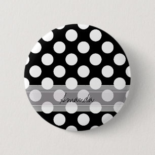 Monogram Schwarz-weiß Chic Polka Dot Muster Button