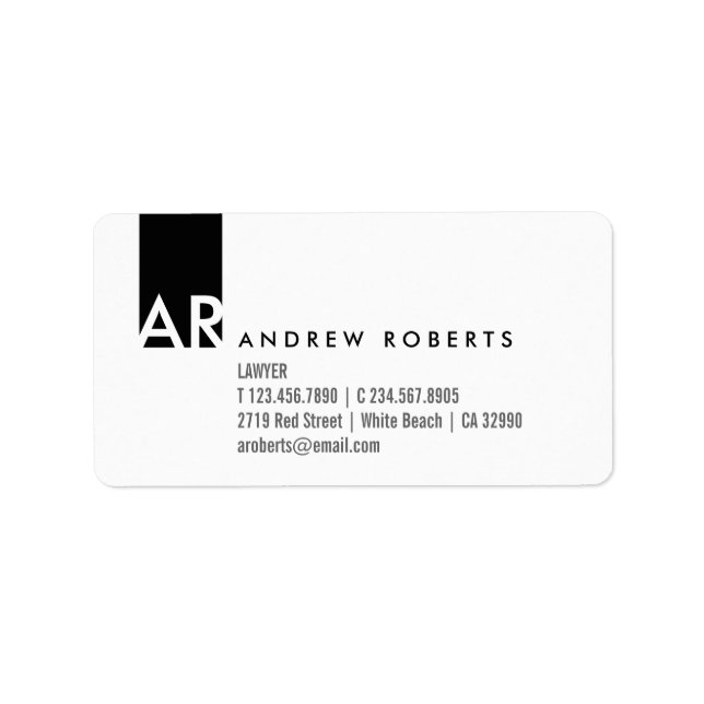 Monogram Schwarz-weiß Clean Business Info Labels Adressaufkleber (Vorne)