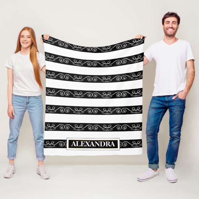Monogram, Schwarz-weiß gestreift Fleecedecke (Beispiel)