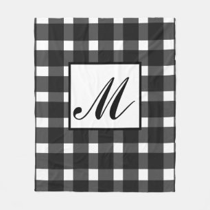 Monogram Schwarz-weiß Gingham Pattern Fleecedecke