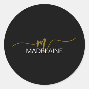 Monogram Schwarz-weiß Gold Color Personal Runder Aufkleber