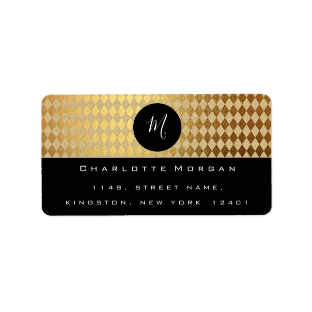 Monogram Schwarz-weiß Gold Diamond UAWG Adressaufkleber (Vorne)