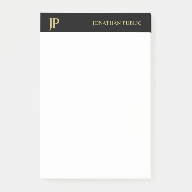 Monogram Schwarz-weiß Gold Elegante Einfache Vorla Post-it Klebezettel (Vorderseite)