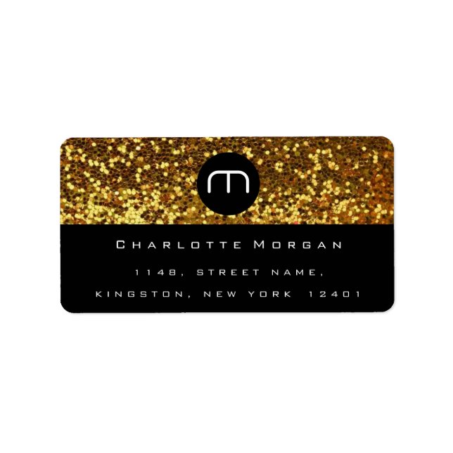 Monogram Schwarz-weiß Gold Glitzer Logo UAWG Adressaufkleber (Vorne)