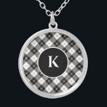 Monogram Schwarz-weiß Gold Kariert Locket-Kette Versilberte Kette<br><div class="desc">Mit Monogramm Schwarz-weiße und Karierte Silber-Plättchen</div>