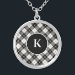 Monogram Schwarz-weiß Gold Kariert Locket-Kette Versilberte Kette<br><div class="desc">Mit Monogramm Schwarz-weiße und Karierte Silber-Plättchen</div>