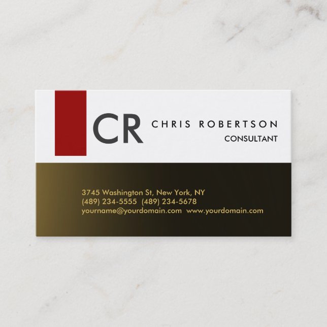 Monogram Schwarz-weiß Grau Red Gold Business Card Visitenkarte (Vorderseite)