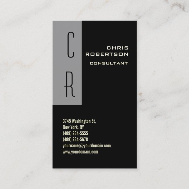 Monogram Schwarz-weiß Grau-Visitenkarte Visitenkarte (Vorderseite)