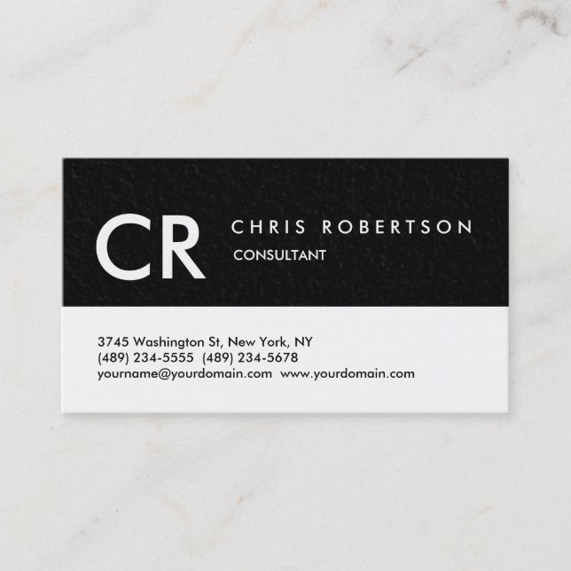 Monogram Schwarz-weiß Gray Texture Business Card Visitenkarte (Vorderseite)