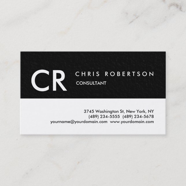 Monogram Schwarz-weiß Gray Texture Business Card Visitenkarte (Vorderseite)