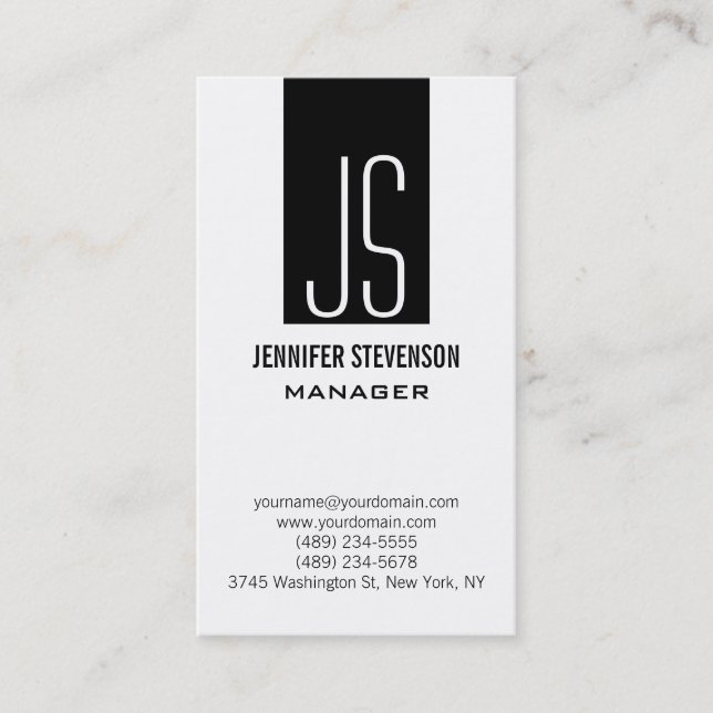 Monogram Schwarz-weiß Manager Business Card Visitenkarte (Vorderseite)