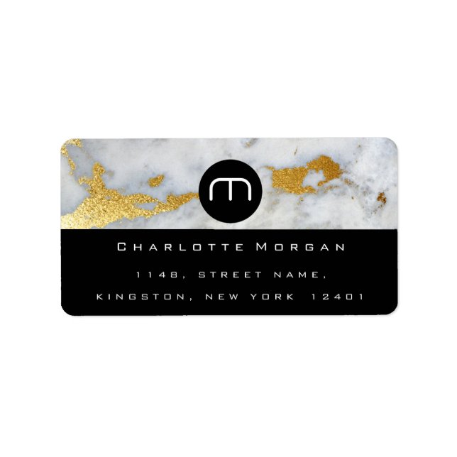 Monogram Schwarz-weiß Marble Gold Gray VIP UAWG Adressaufkleber (Vorne)