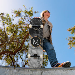 Monogram Schwarz-weiß Marble Moderne Skateboard