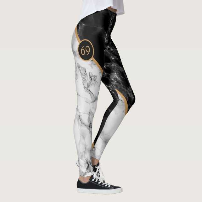 Monogram Schwarz-weiß Marbon Stone Leggings (Rechts)