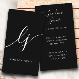 Monogram Schwarz-weiß Modern Feminine Calligraphy Visitenkarte