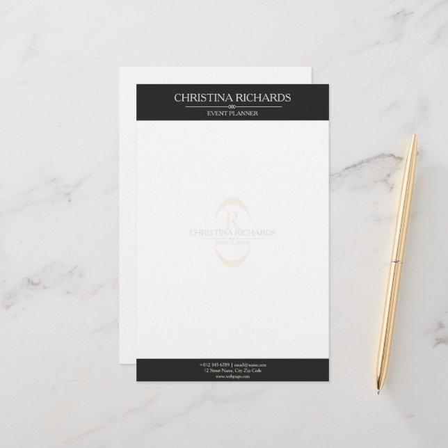Monogram Schwarz-weiß Modernes, elegantes Business Briefpapier (Vorderseite/Rückseite Beispiel)