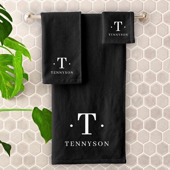 Monogram Schwarz-weiß Modernes Minimalistisches El Badhandtuch Set (Von Creator hochgeladen)