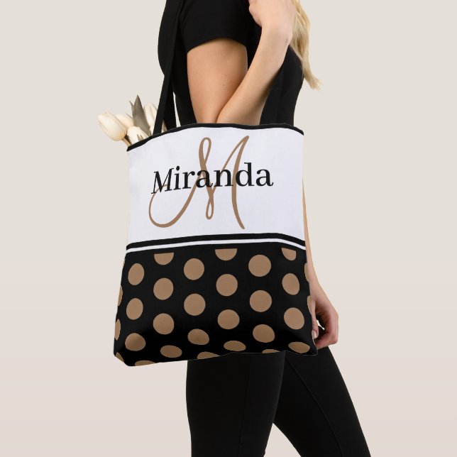 Monogram Schwarz-weiß Polka Dot Script Tasche (Von Nahem)