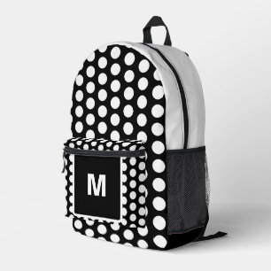 Monogram Schwarz-weiß Polka Dots Bedruckter Rucksack