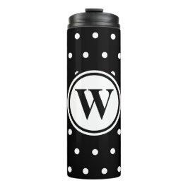 Monogram Schwarz-weiß Polka Dots Thermosbecher