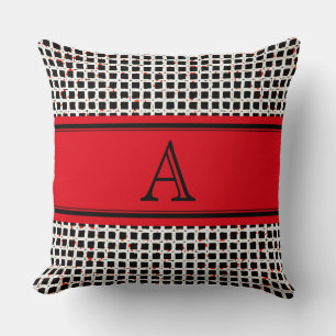 Monogram Schwarz-weiß Red Elegant Muster Kissen