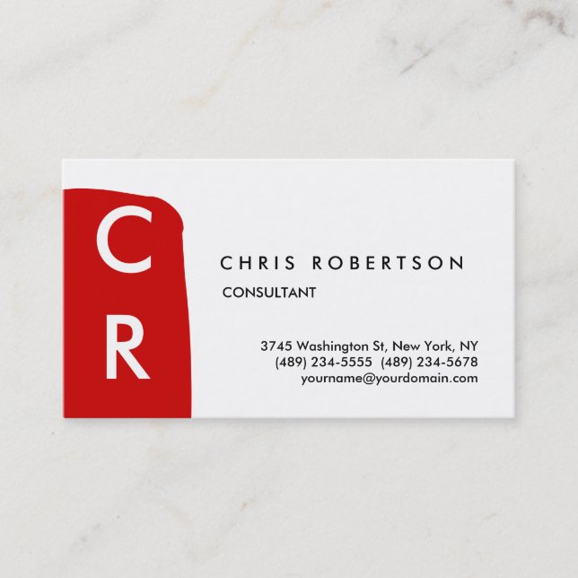 Monogram Schwarz-weiß Red Pattern Business Card Visitenkarte (Vorderseite)