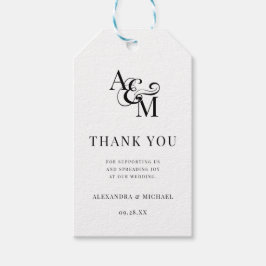 Monogram Schwarz-weiß Simple Wedding Danke Geschenkanhänger
