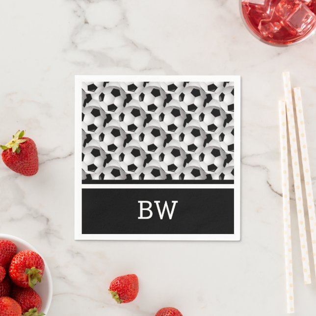 Monogram Schwarz-weiß Soccer Ball Muster Serviette (Beispiel)